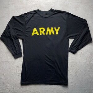 Army Men's Black Small Long Sleeve T-Shirt 100% Polyester PT Physical Fitness